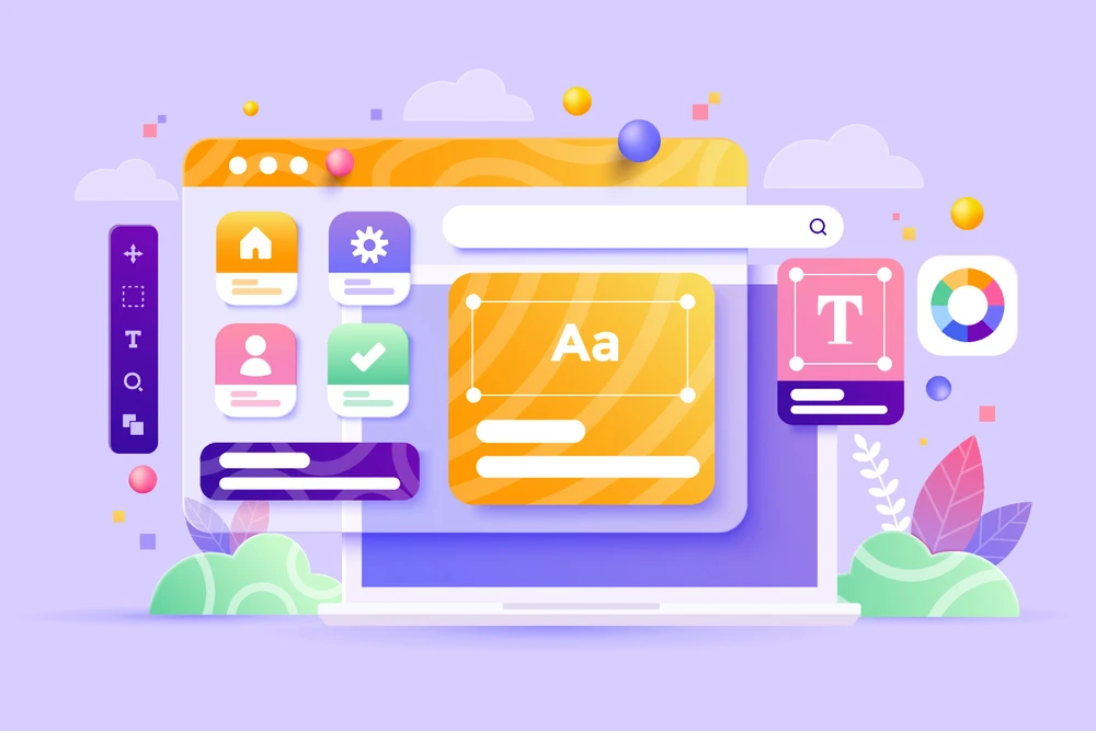 Espace de travail numérique moderne avec interface de design graphique