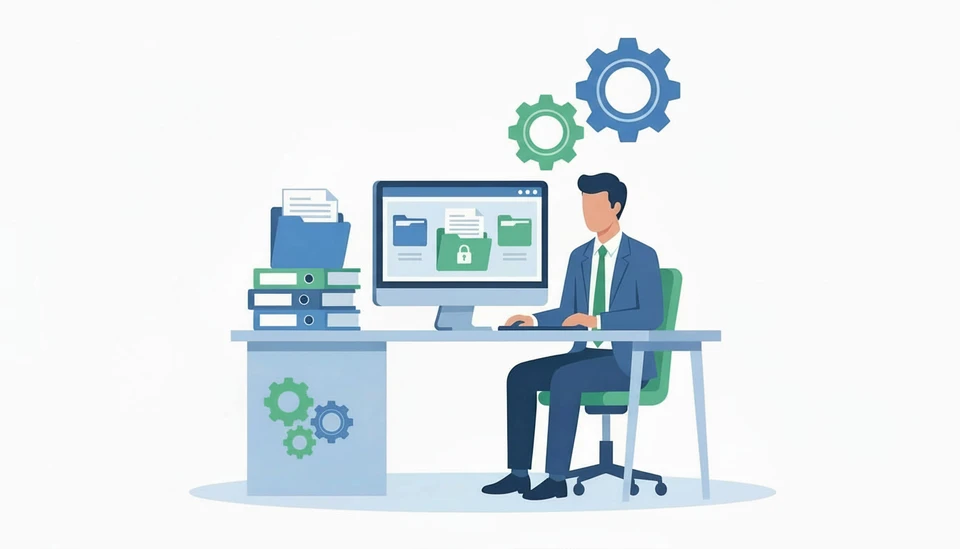 Espace de travail moderne avec homme utilisant ordinateur portable et tenant smartphone